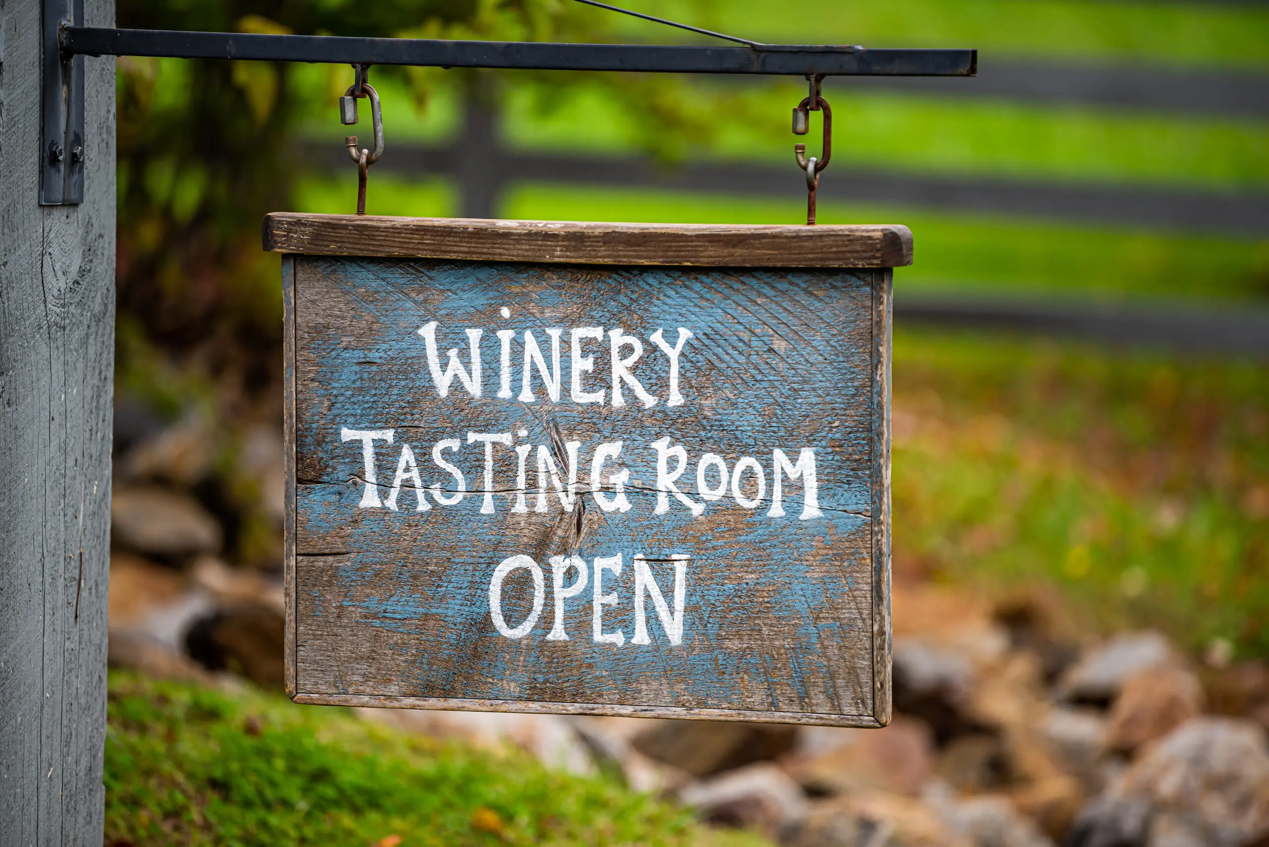 Closeup of Winery Tasting Room Open sign